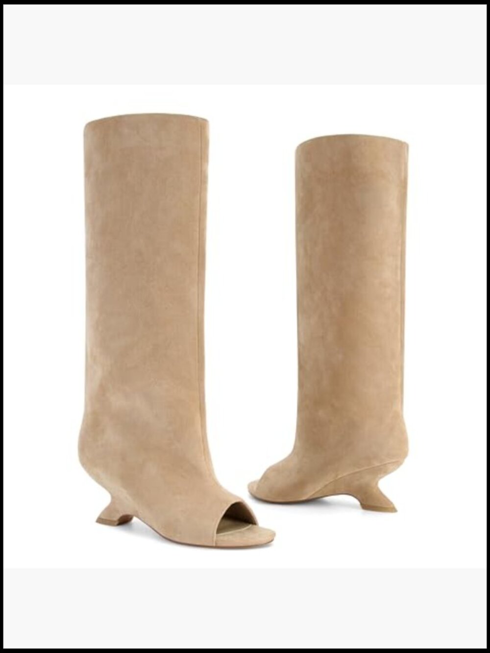 Peep Toe Wedge Heel Knee High Boots Pull On Suede Long Tall Fashion Booties - Picture 6 of 7